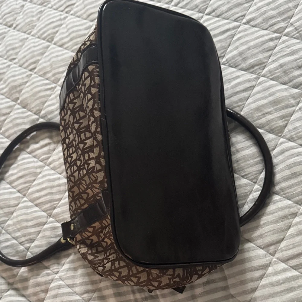 Marc Fisher Brown Monogram Satchel with Dark Brown Trim